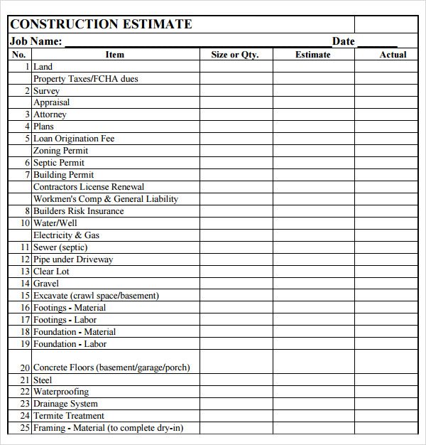 building estimate pdf